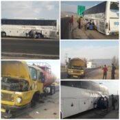 تصادف اتوبوس کارگران معدن سرب و روی گوهجر با کامیون حمل سوخت منجر به ۹ مصدوم شد